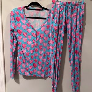 women’s Queen of hearts QOH bamboo jogger Pajamas set - Blue and Pink